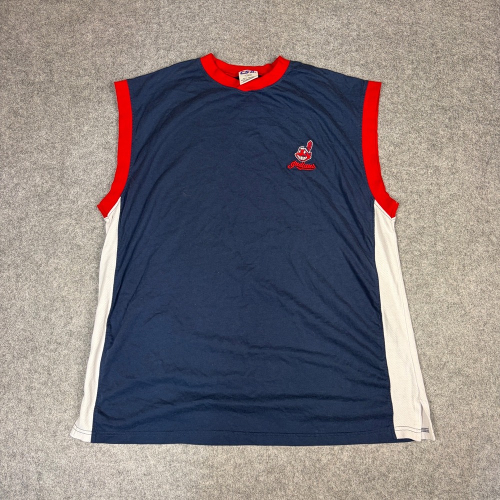 Vintage CSA Cleveland Indians Chief Wahoo Sleeveless Shirt Mens XL Navy Red MLB